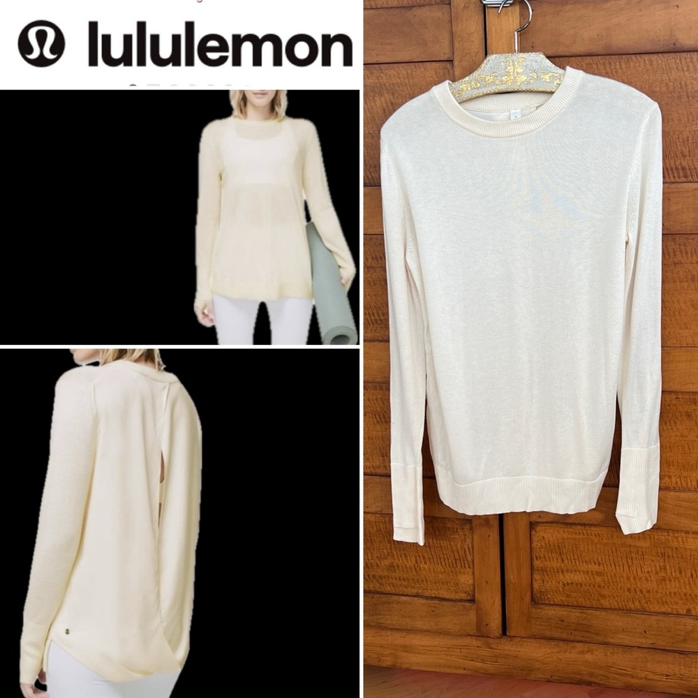 🍦Still At Ease Ivory Cream Cashmere Blend Knit Open Back Top Sweater Lululemon